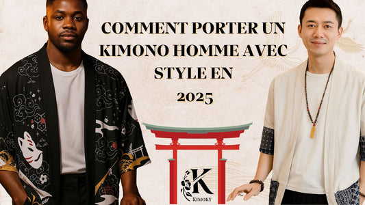 deux hommes portant des vestes de kimono, le premier a une veste streetwear noir a motif japonais, le deuxième, une veste kimono blanche