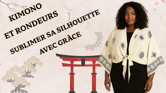 Femme portant un haut de kimono blanc par dessus une robe noir