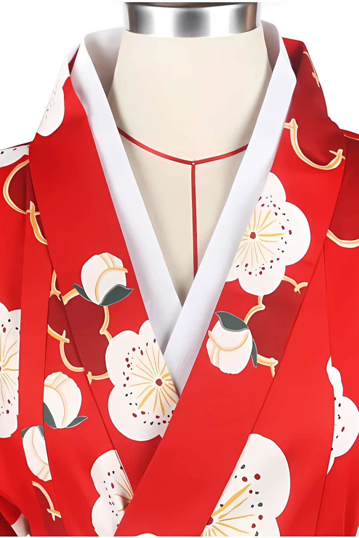 Kimono long blanc effet satin en coton-polyester style traditionnel japonais