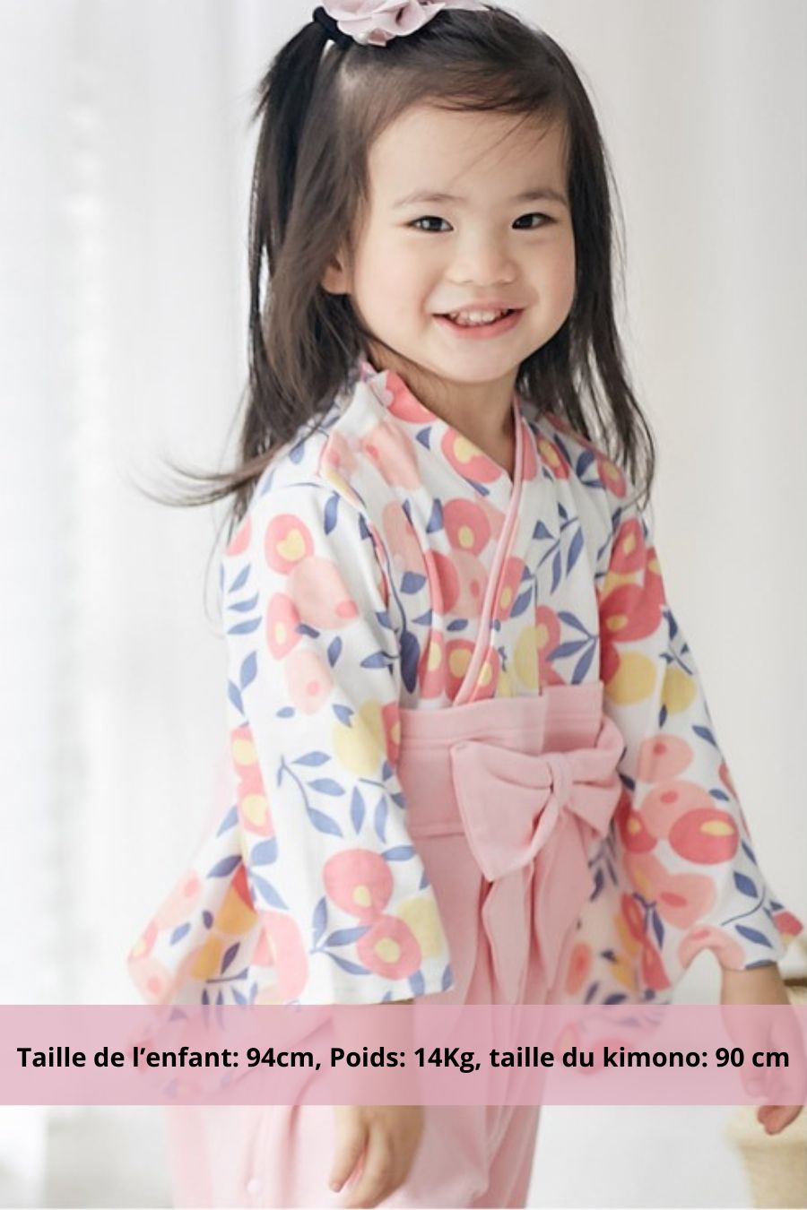 kimono bébé coton pastel fleurs graphiques et ceinture obi rose – modèle fille tendre et raffiné