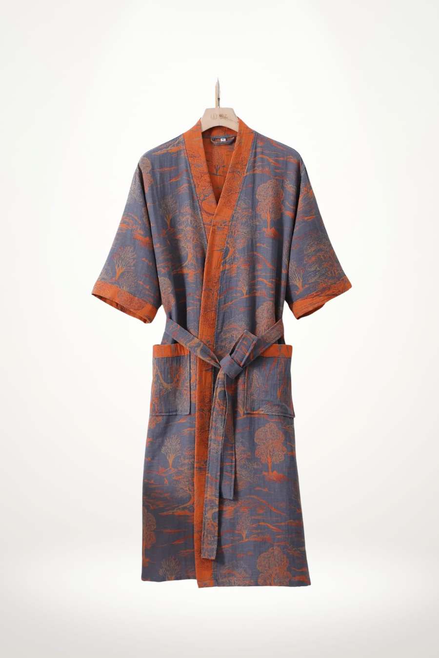 Robe de chambre kimono femme orange et bleu