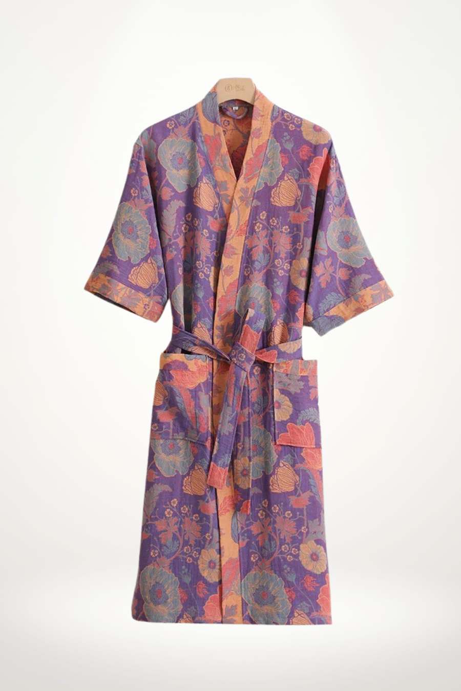 Peignoir femme rose en coton à motif floral