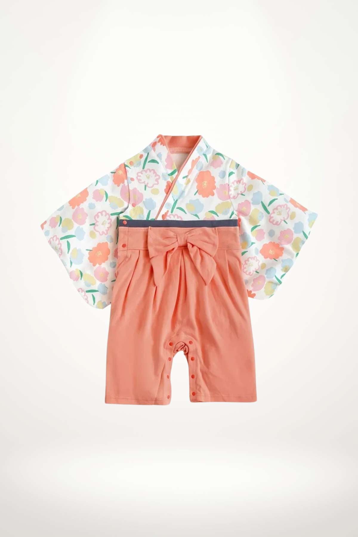 kimono bébé coton fleurs pastel avec ceinture obi – modèle fille élégant et confortable