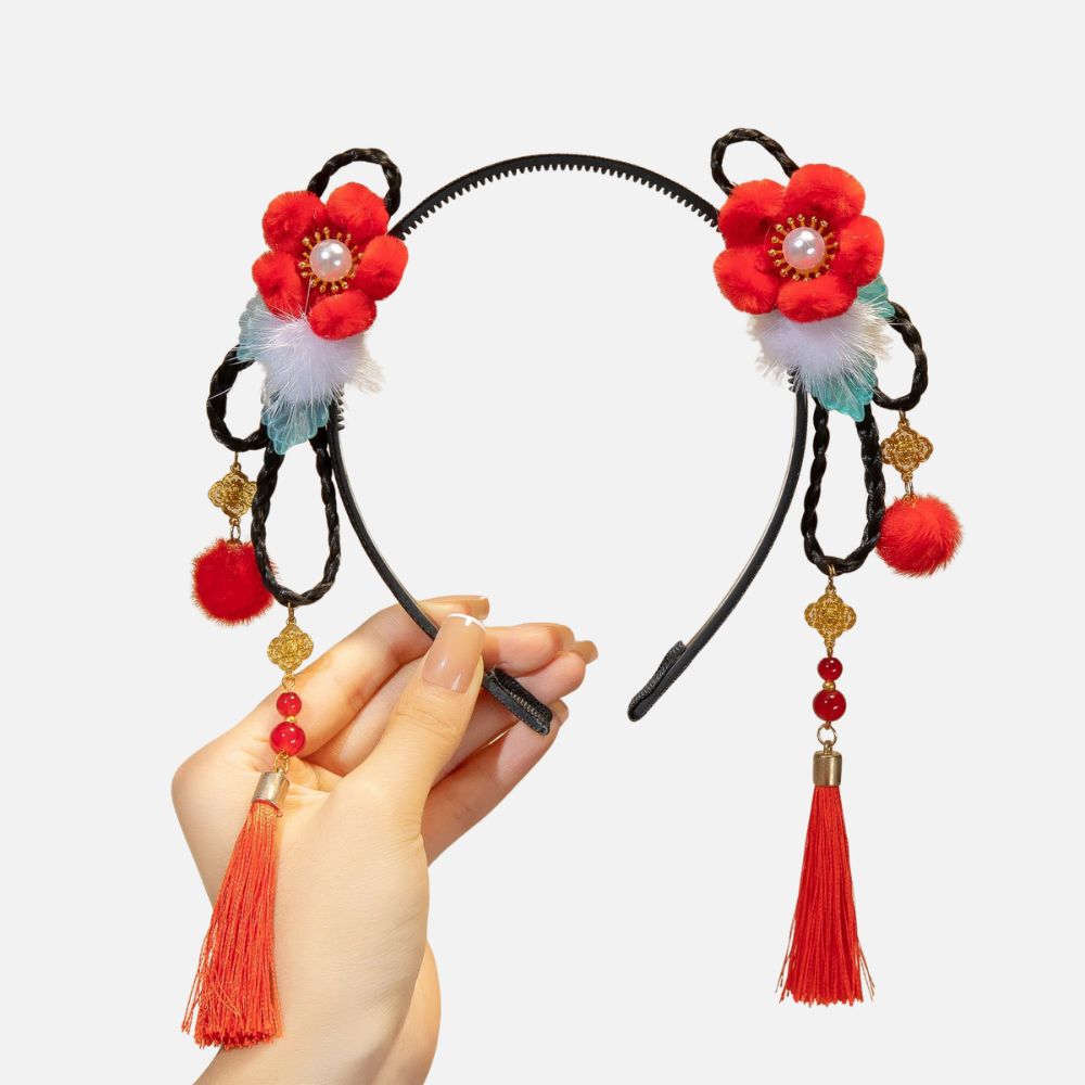 Serre Tête Fille Noir | Fleurs Rouges Élégantes