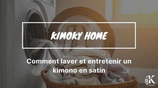 visuel de l'article de blog représentant une machine à laver avec du linge qui sort de la porte pour le thème : Laver un kimono en satin : guide d’entretien sans l’abîmer