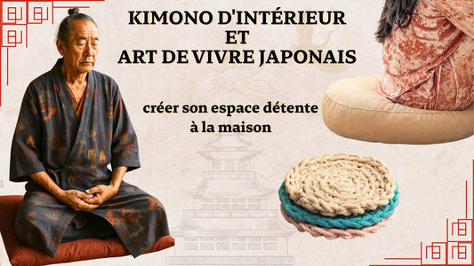 Homme en kimono japonais assis sur un coussin