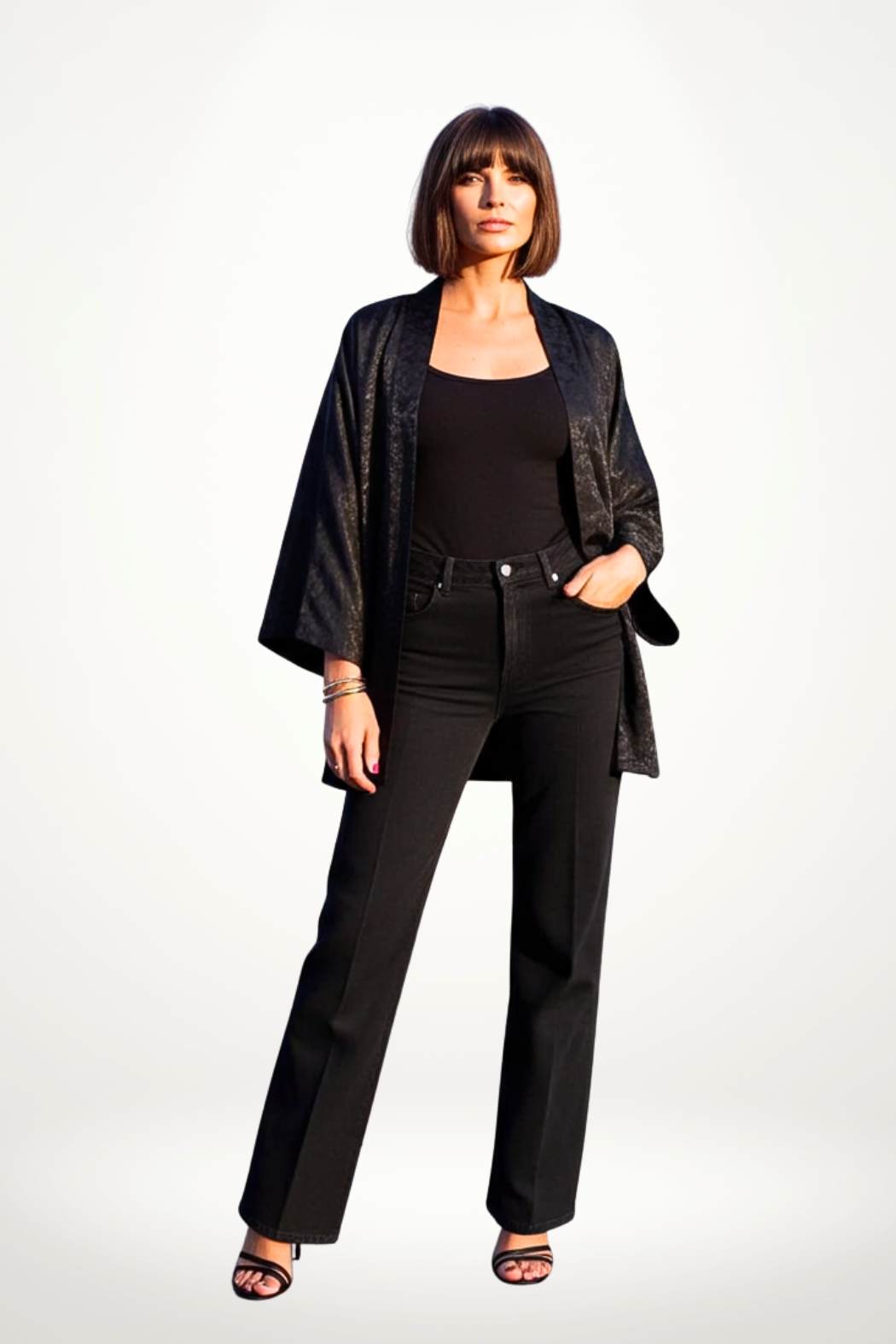 Kimono Femme Chic | Aurore Florale Sur Soie Céleste