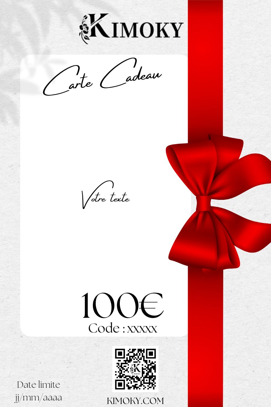 visuelle pour une carte cadeau Kimoky de 100€