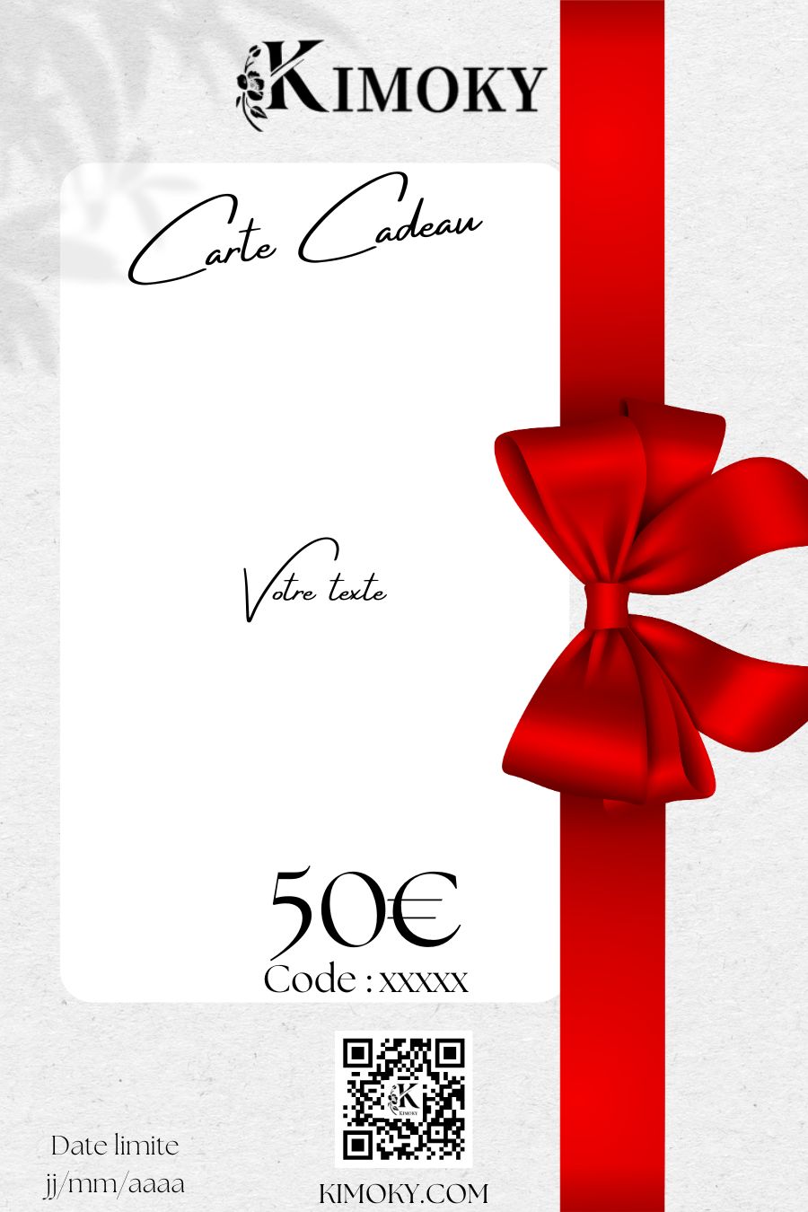 visuelle pour une carte cadeau Kimoky de 50€