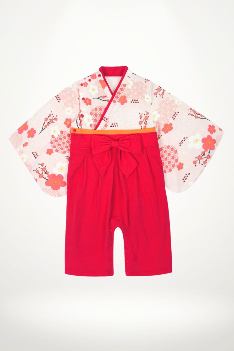kimono bébé coton rouge à fleurs traditionnelles avec ceinture obi – tenue fille élégante et raffinée