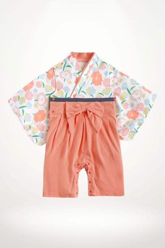 kimono bébé coton fleurs pastel avec ceinture obi – modèle fille élégant et confortable