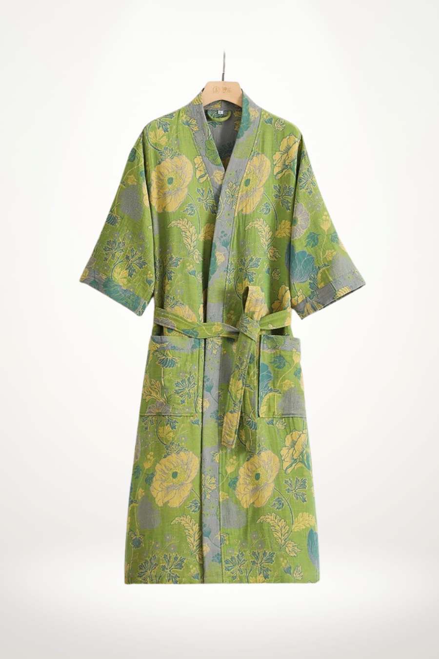 Kimono peignoir femme à motif floral vert