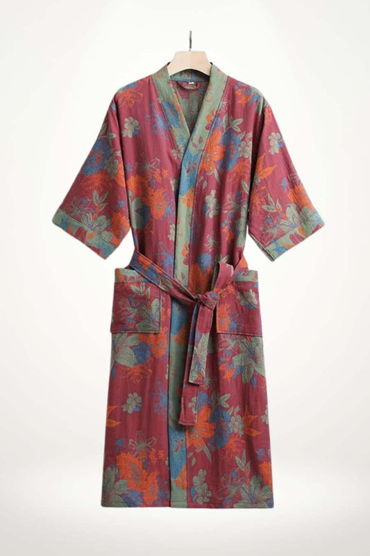 Kimono coton femme à grand motif floral lys