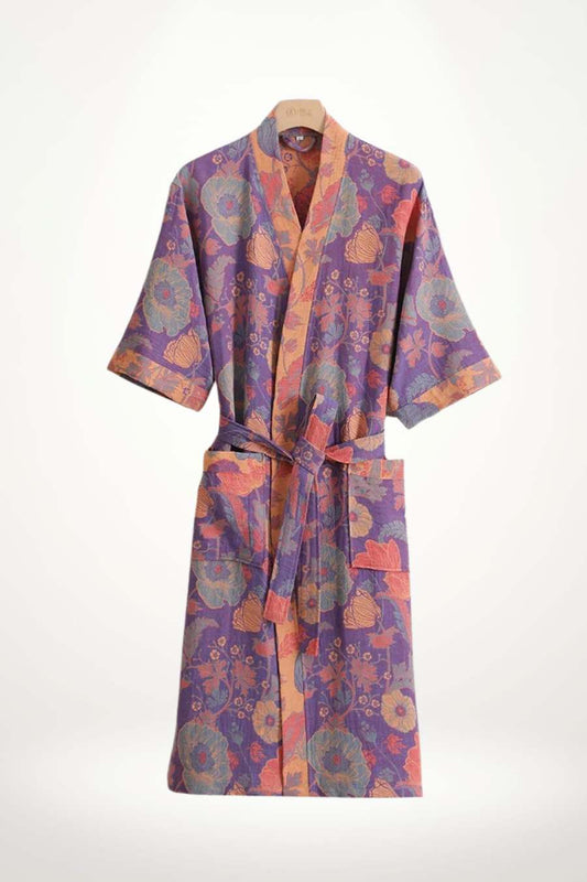 Peignoir femme rose en coton à motif floral