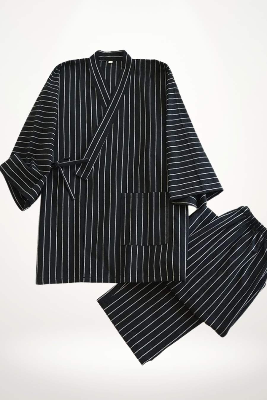 Yukata Pyjama Homme | Coton Rayé à Manches ¾ Noir