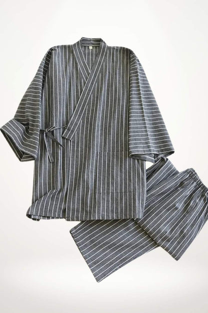Men's Cotton Kimono Pajamas | Striped ¾ Sleeve Set
