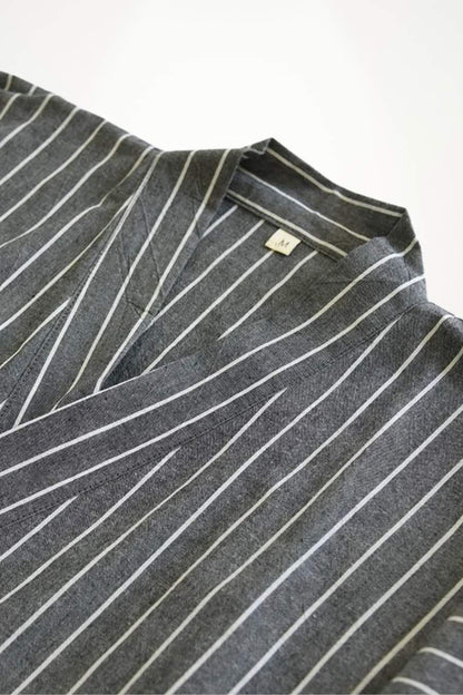 Men's Cotton Kimono Pajamas | Striped ¾ Sleeve Set
