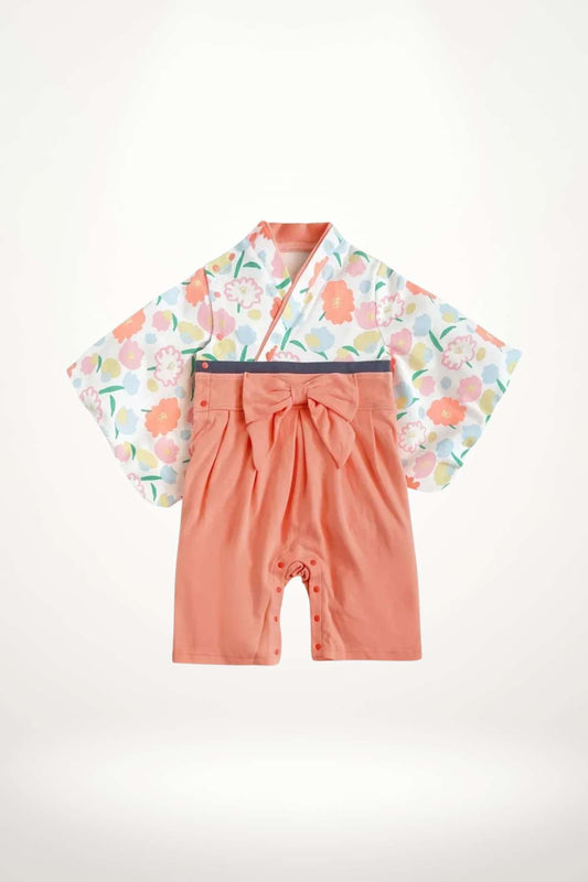 kimono bébé coton fleurs pastel avec ceinture obi – modèle fille élégant et confortable