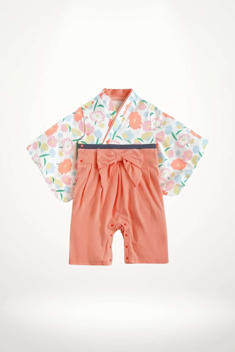 kimono bébé coton fleurs pastel avec ceinture obi – modèle fille élégant et confortable