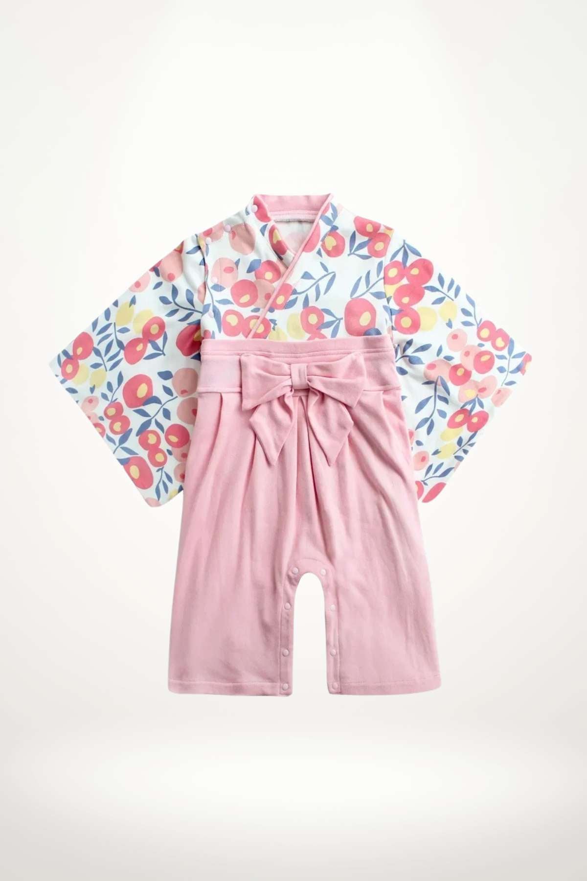 kimono bébé coton pastel fleurs graphiques et ceinture obi rose – modèle fille tendre et raffiné