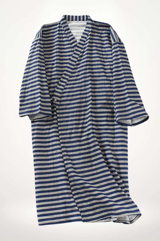 kimono pyjama homme coton rayé bleu gris confort détente style japonais moderne