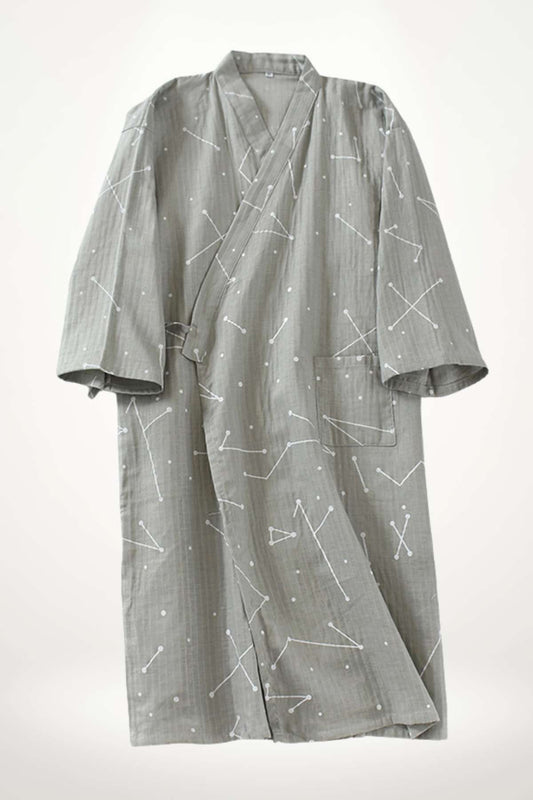 peignoir kimono homme coton léger gris motif constellation confortable