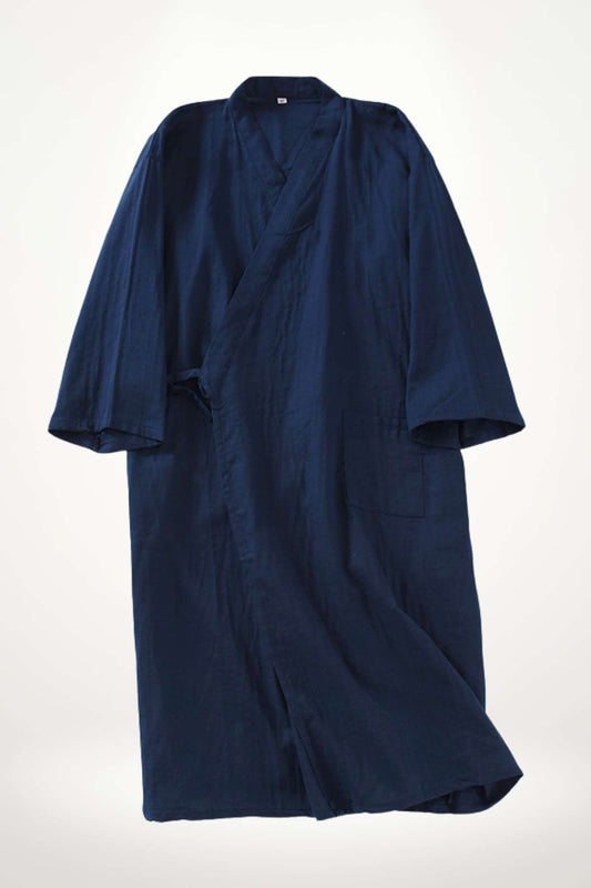 peignoir kimono homme coton bleu nuit confortable style japonais sobre