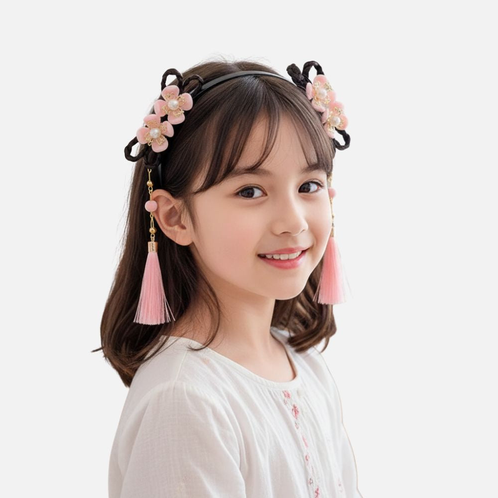 Black Headband for Girls | Delicate Pink Flowers 