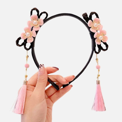 Black Headband for Girls | Delicate Pink Flowers 
