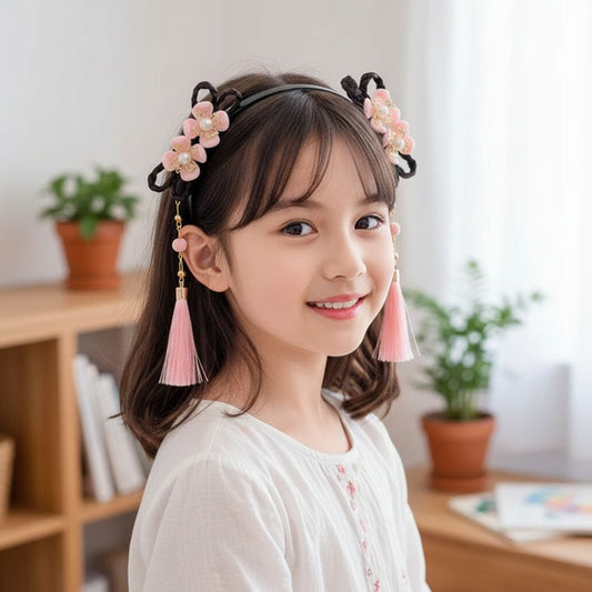 Serre Tête Enfant Fille Noir | Fleurs Roses Délicates