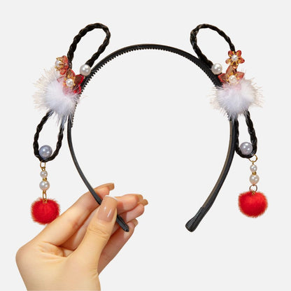 Serre Tête Enfant Fille Noir | Pompons Rouges Contrastés