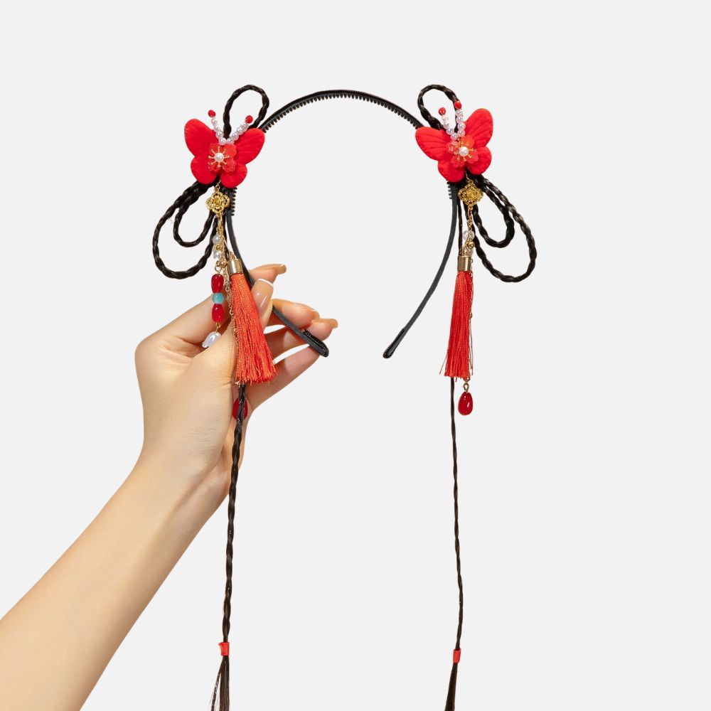 Serre Tête Enfant Fille Noir | Style Chic & Fleurs Rouges