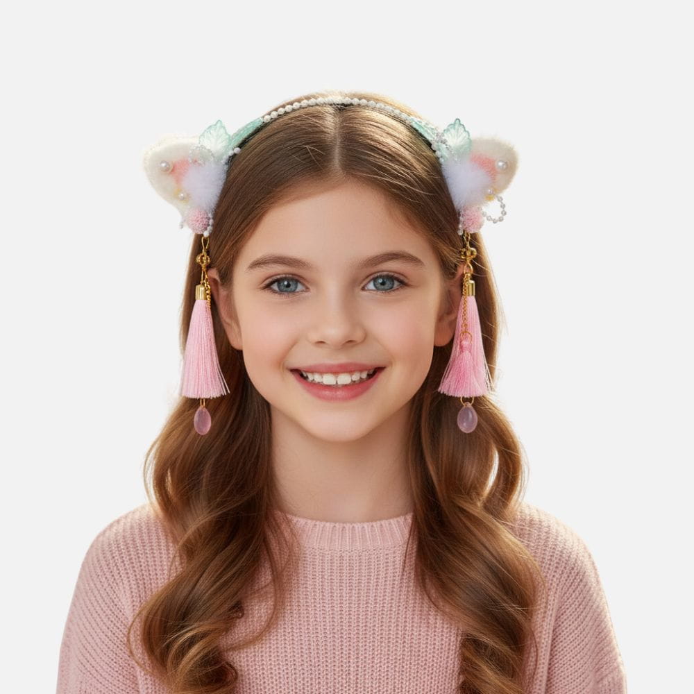 Serre Tête Fille Noir | Fleurs & Pompons Roses