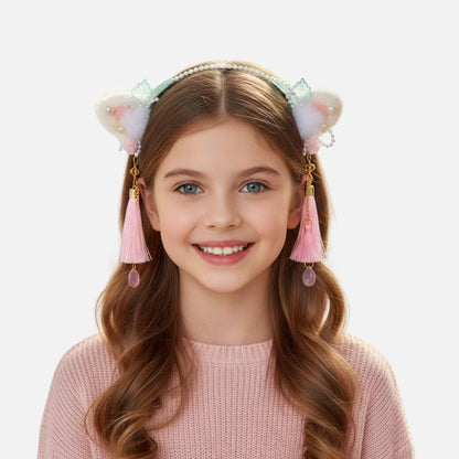 Serre Tête Fille Noir | Fleurs & Pompons Roses