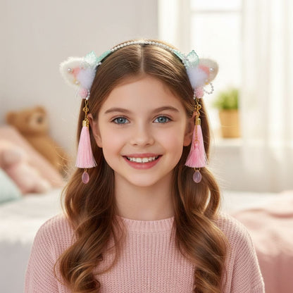 Serre Tête Fille Noir | Fleurs & Pompons Roses