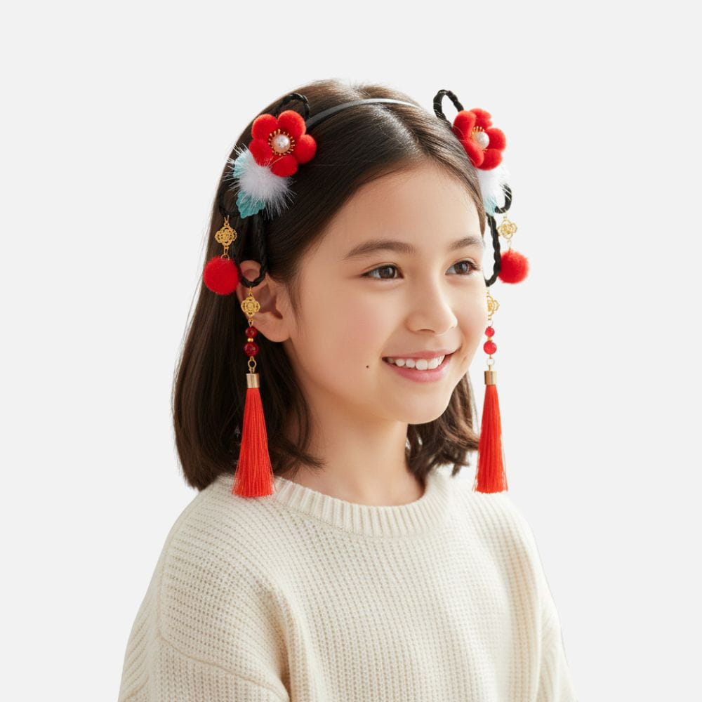 Serre Tête Fille Noir | Fleurs Rouges Élégantes