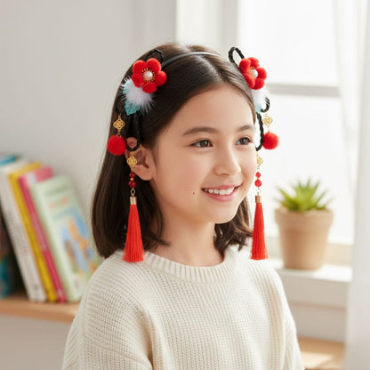 Serre Tête Fille Noir | Fleurs Rouges Élégantes