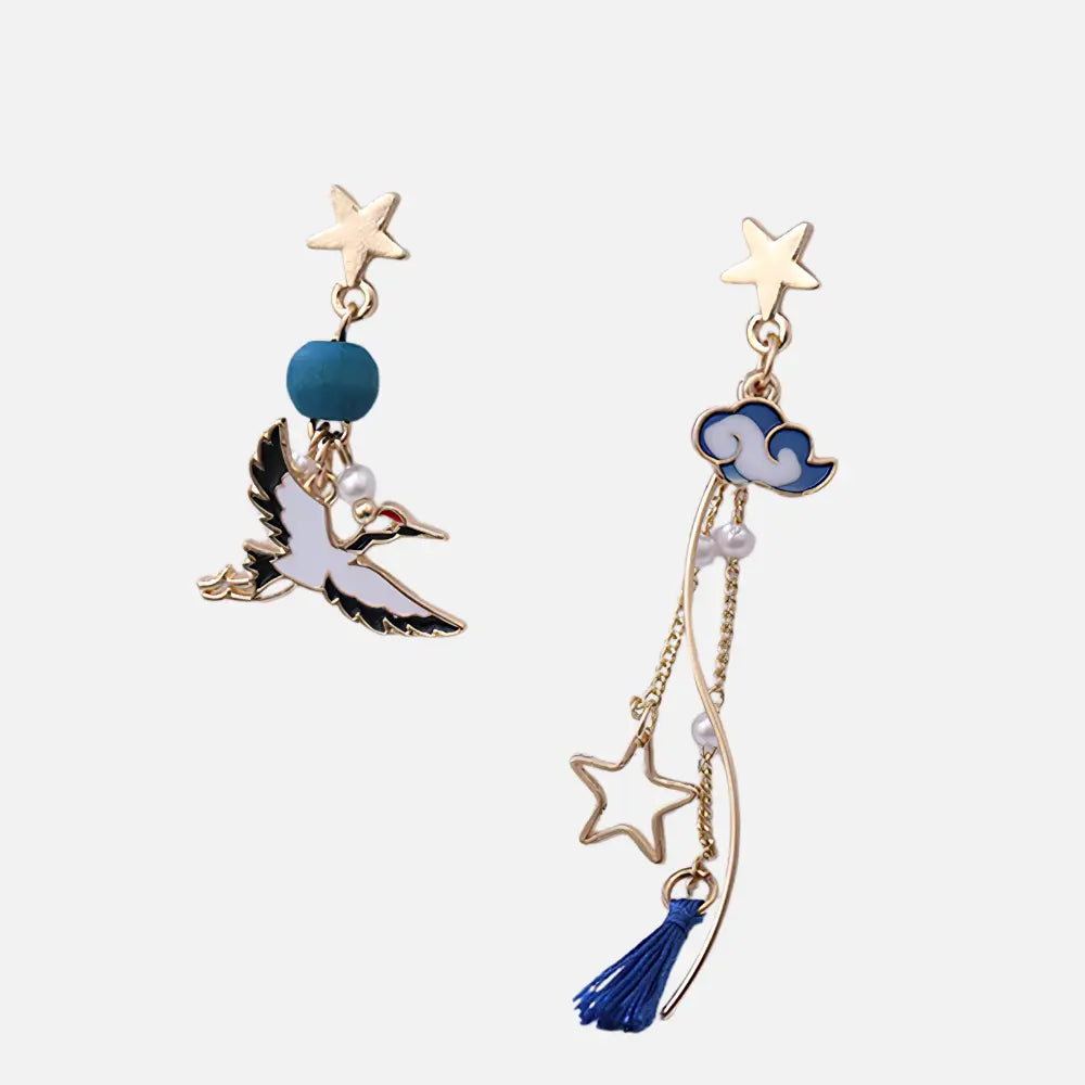 Japanse Oorbellen Blauwe Kraanvogel | Parels & Japanse Stijl