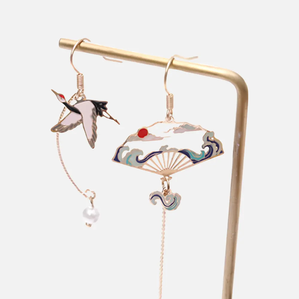 Japanse oorbellen rode kraanvogel | Parels & Japanse stijl