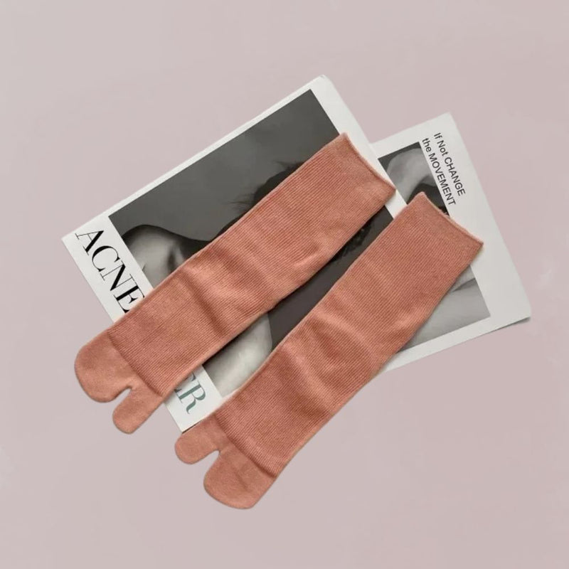 chaussettes tabi rose poudré coton style japonais pour kimono unisexe