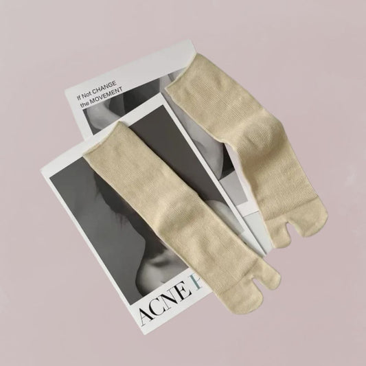 chaussettes tabi beige coton unisexe tradition japonaise pour kimono homme et femme


