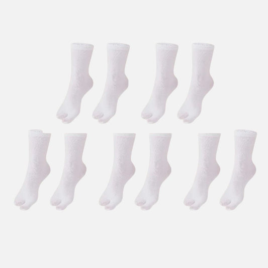 Lot de cinq paires de chaussettes tabi blanches au design épuré, avec une texture douce et un style minimaliste