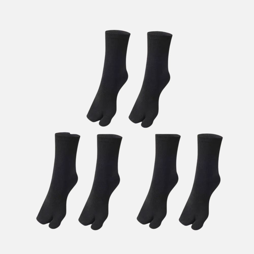 Lot de trois paires de chaussettes tabi noires, élégantes, avec une séparation pour les orteils et un design sobre