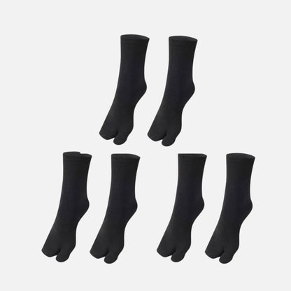 Lot de trois paires de chaussettes tabi noires, élégantes, avec une séparation pour les orteils et un design sobre