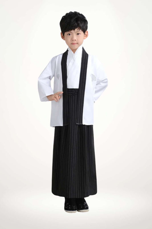 kimono garçon blanc et noir traditionnel à rayures verticales
