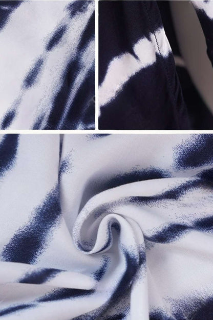 Tissu en coton léger avec motifs bleu marine et blanc, idéal pour un kimono estival élégant