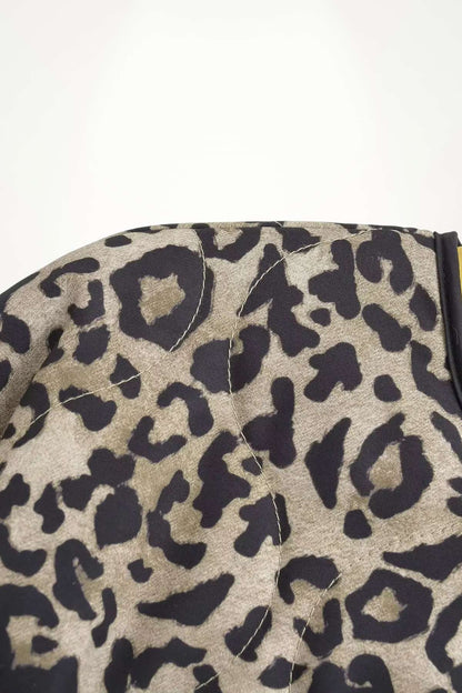 Veste kimono femme imprimé léopard matelassée, doublure satin et bordures contrastées, confort et style.