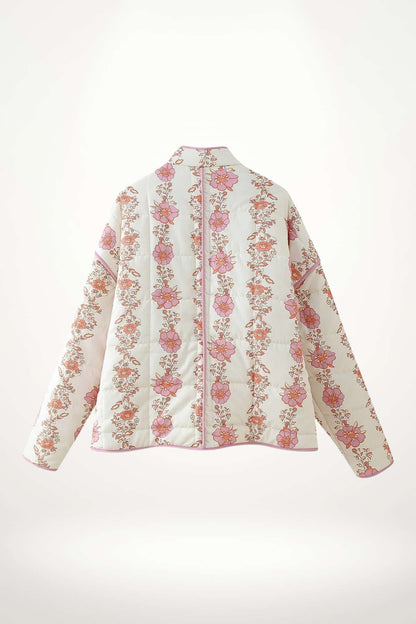 Dos de la veste kimono femme Élégance Fleurie, coupe droite, motifs floraux japonais